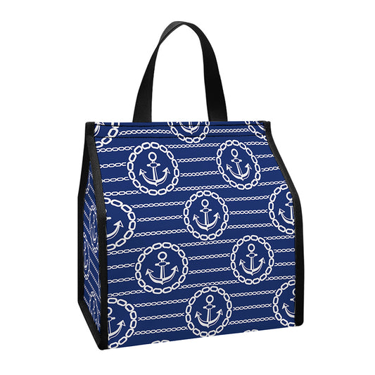 Nautical Anchor Pattern Print Insulated Lunch Tote