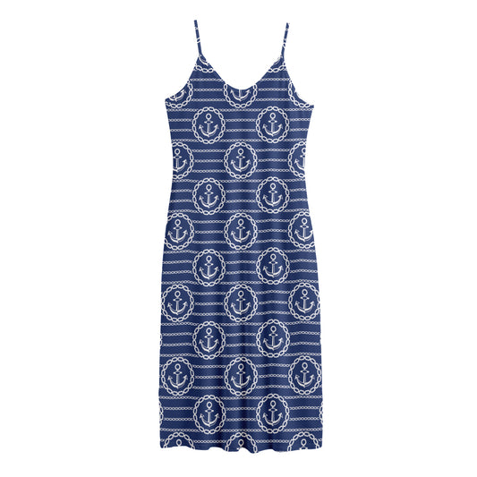 Nautical Anchor Pattern Print Jersey Midi Cami Dress