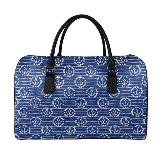 Nautical Anchor Pattern Print Leather Duffle Bag
