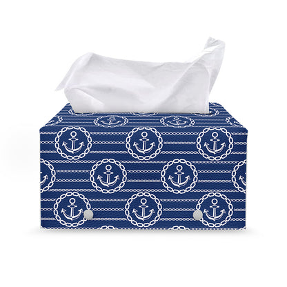 Nautical Anchor Pattern Print Leather Tissue Box Cover