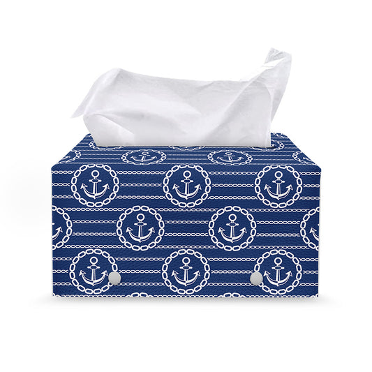 Nautical Anchor Pattern Print Leather Tissue Box Cover