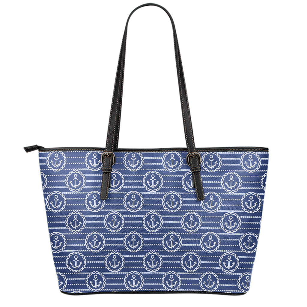 Nautical Anchor Pattern Print Leather Tote Bag