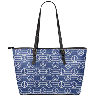 Nautical Anchor Pattern Print Leather Tote Bag