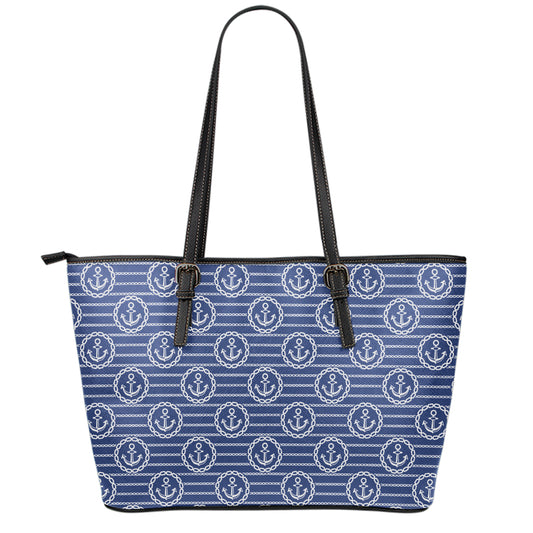 Nautical Anchor Pattern Print Leather Tote Bag