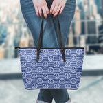 Nautical Anchor Pattern Print Leather Tote Bag