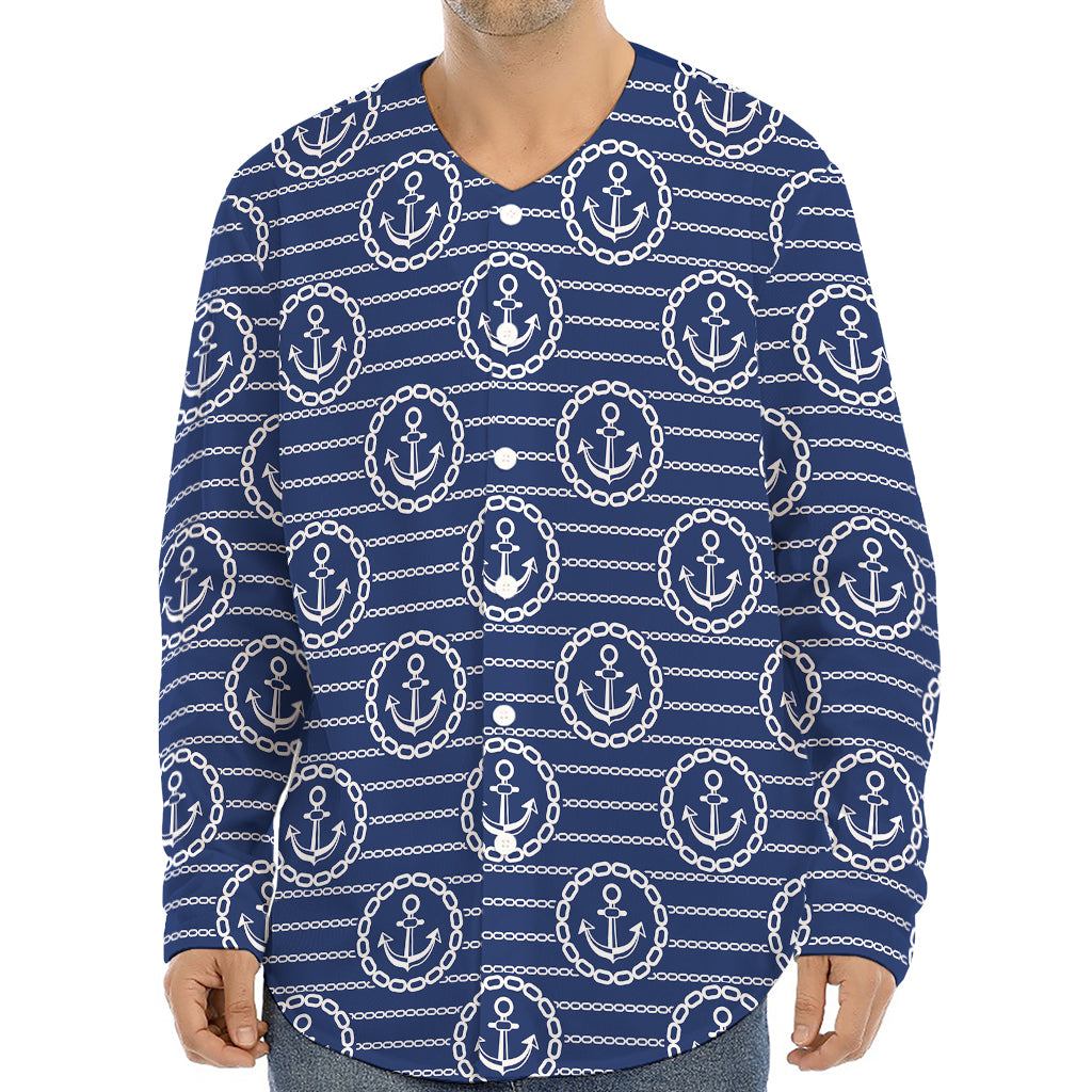 Nautical Anchor Pattern Print Long Sleeve Baseball Jersey
