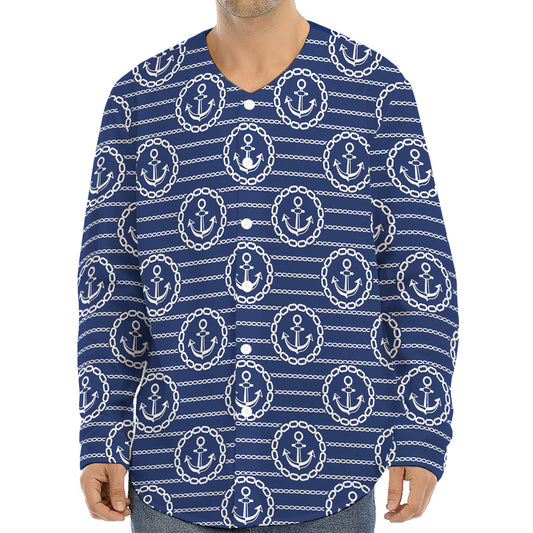 Nautical Anchor Pattern Print Long Sleeve Baseball Jersey