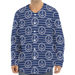 Nautical Anchor Pattern Print Long Sleeve Baseball Jersey