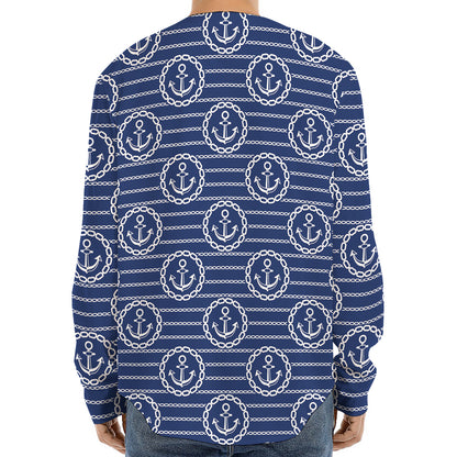 Nautical Anchor Pattern Print Long Sleeve Baseball Jersey
