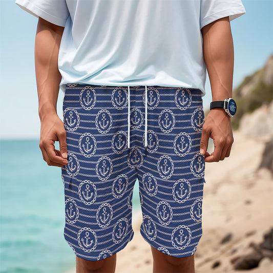 Nautical Anchor Pattern Print Men's Cargo Shorts