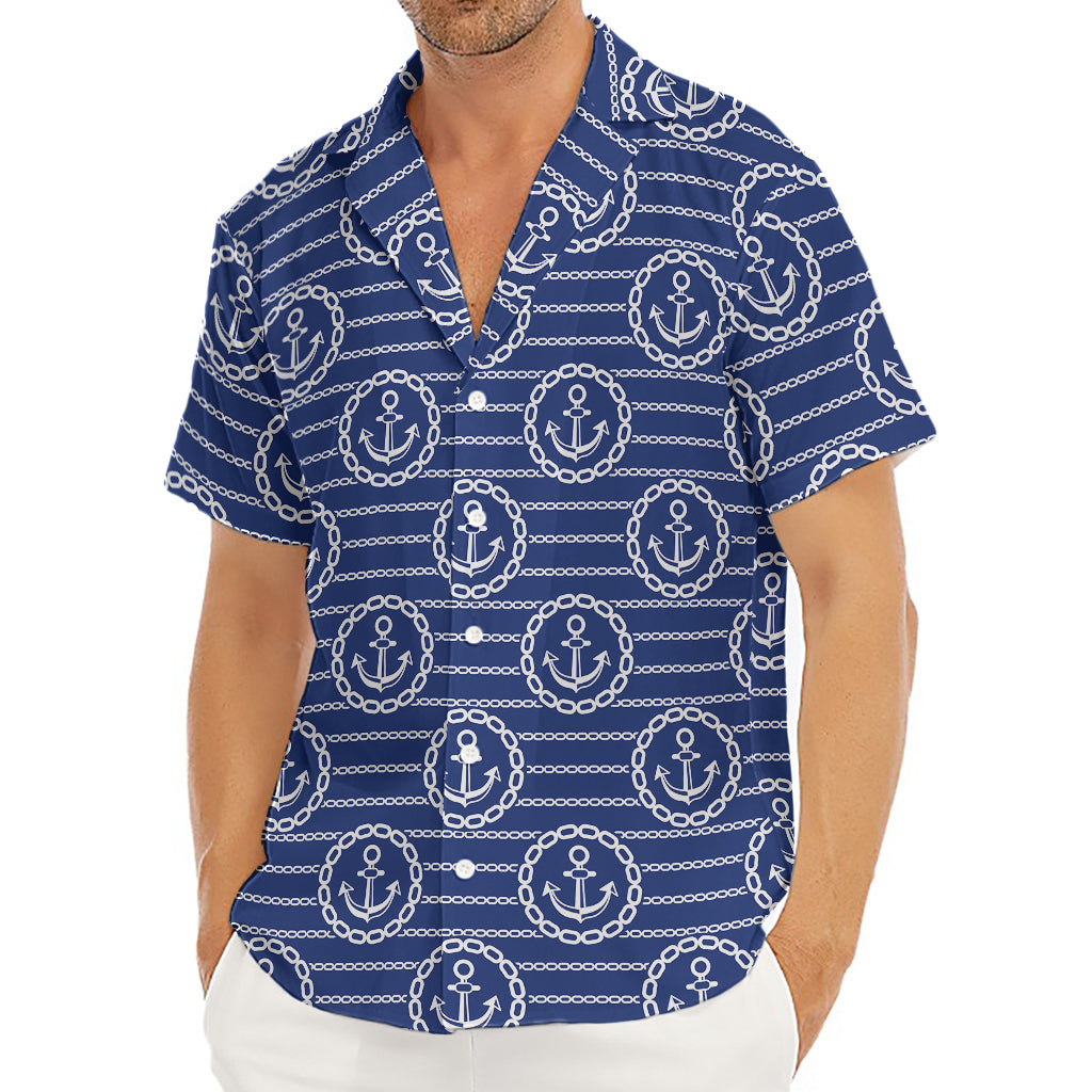 Nautical Anchor Pattern Print Men's Deep V-Neck Shirt