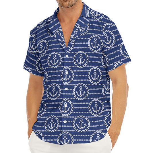 Nautical Anchor Pattern Print Men's Deep V-Neck Shirt