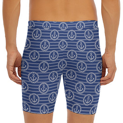 Nautical Anchor Pattern Print Men's Long Boxer Briefs