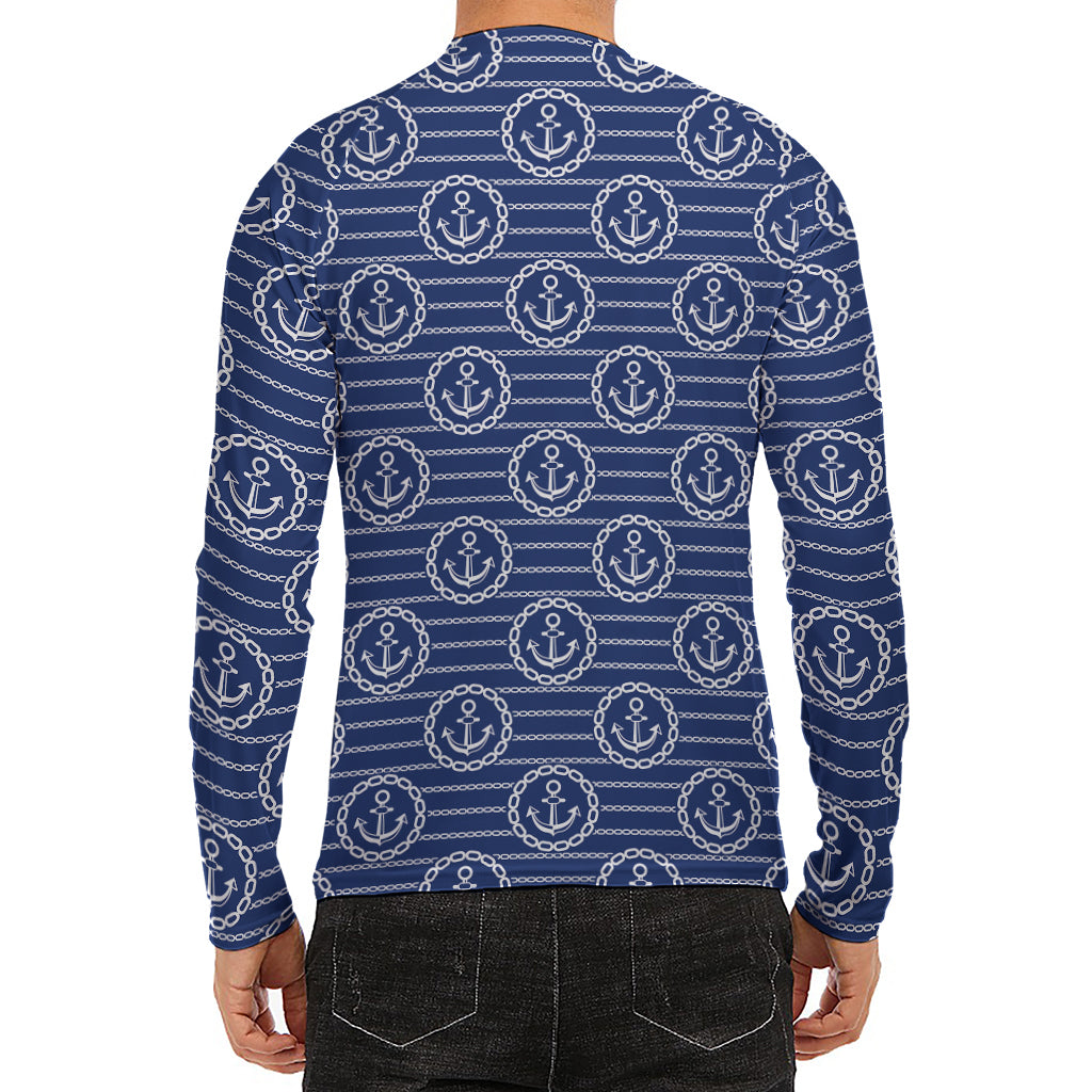 Nautical Anchor Pattern Print Men's Long Sleeve Rash Guard