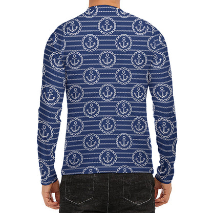 Nautical Anchor Pattern Print Men's Long Sleeve Rash Guard