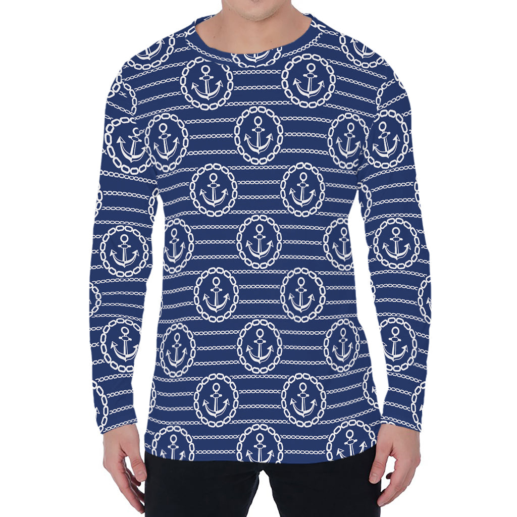 Nautical Anchor Pattern Print Men's Long Sleeve T-Shirt