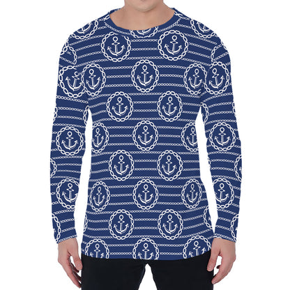 Nautical Anchor Pattern Print Men's Long Sleeve T-Shirt