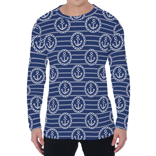 Nautical Anchor Pattern Print Men's Long Sleeve T-Shirt