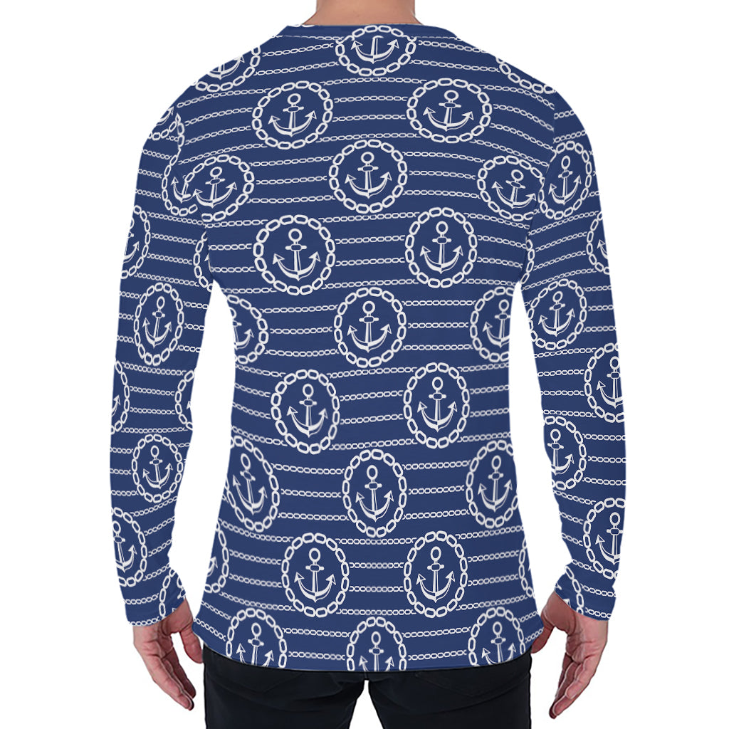 Nautical Anchor Pattern Print Men's Long Sleeve T-Shirt