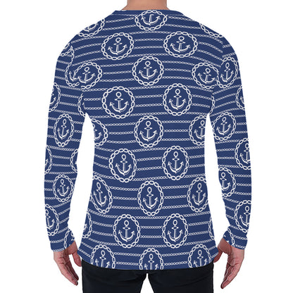 Nautical Anchor Pattern Print Men's Long Sleeve T-Shirt