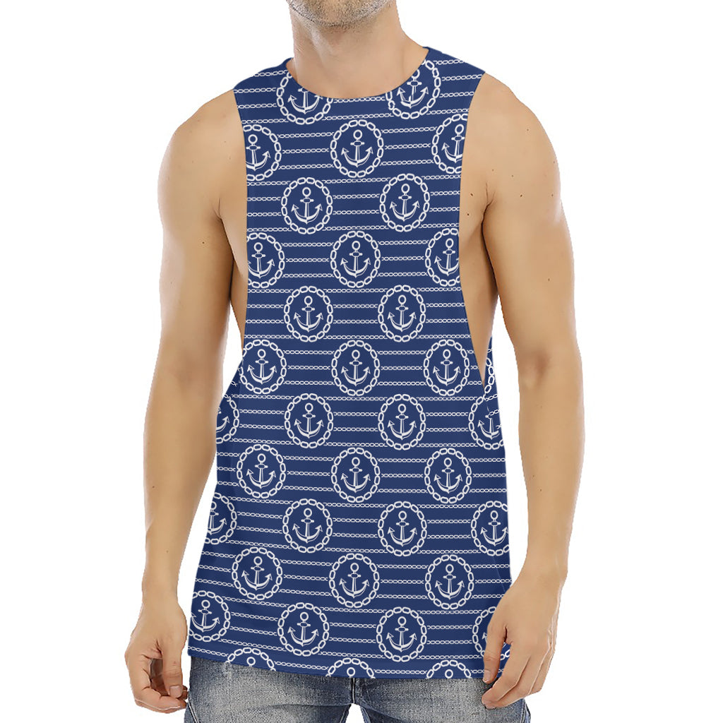 Nautical Anchor Pattern Print Men's Muscle Tank Top