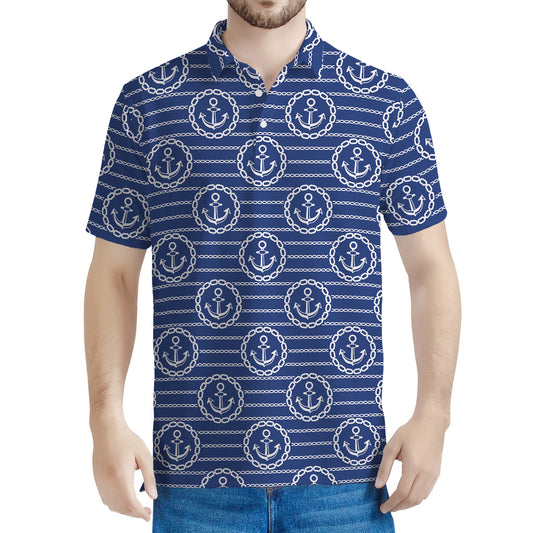 Nautical Anchor Pattern Print Men's Polo Shirt