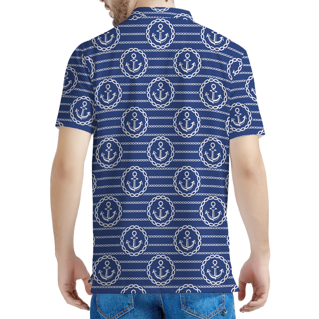 Nautical Anchor Pattern Print Men's Polo Shirt