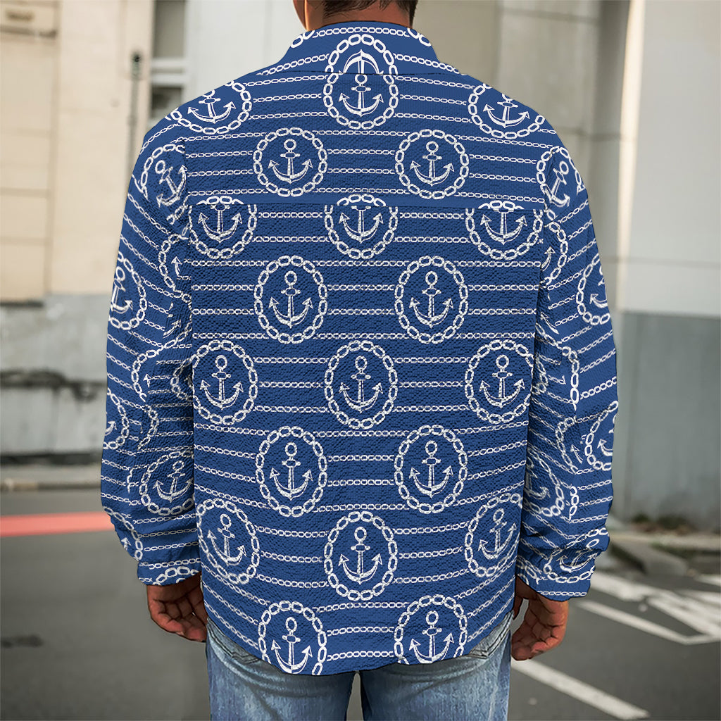 Nautical Anchor Pattern Print Men's Shirt Jacket