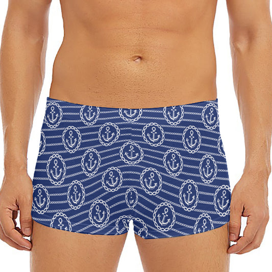 Nautical Anchor Pattern Print Men's Short Boxer Briefs