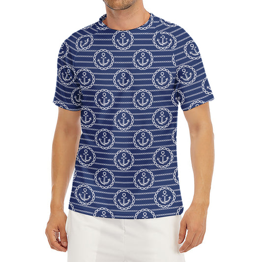 Nautical Anchor Pattern Print Men's Short Sleeve Rash Guard