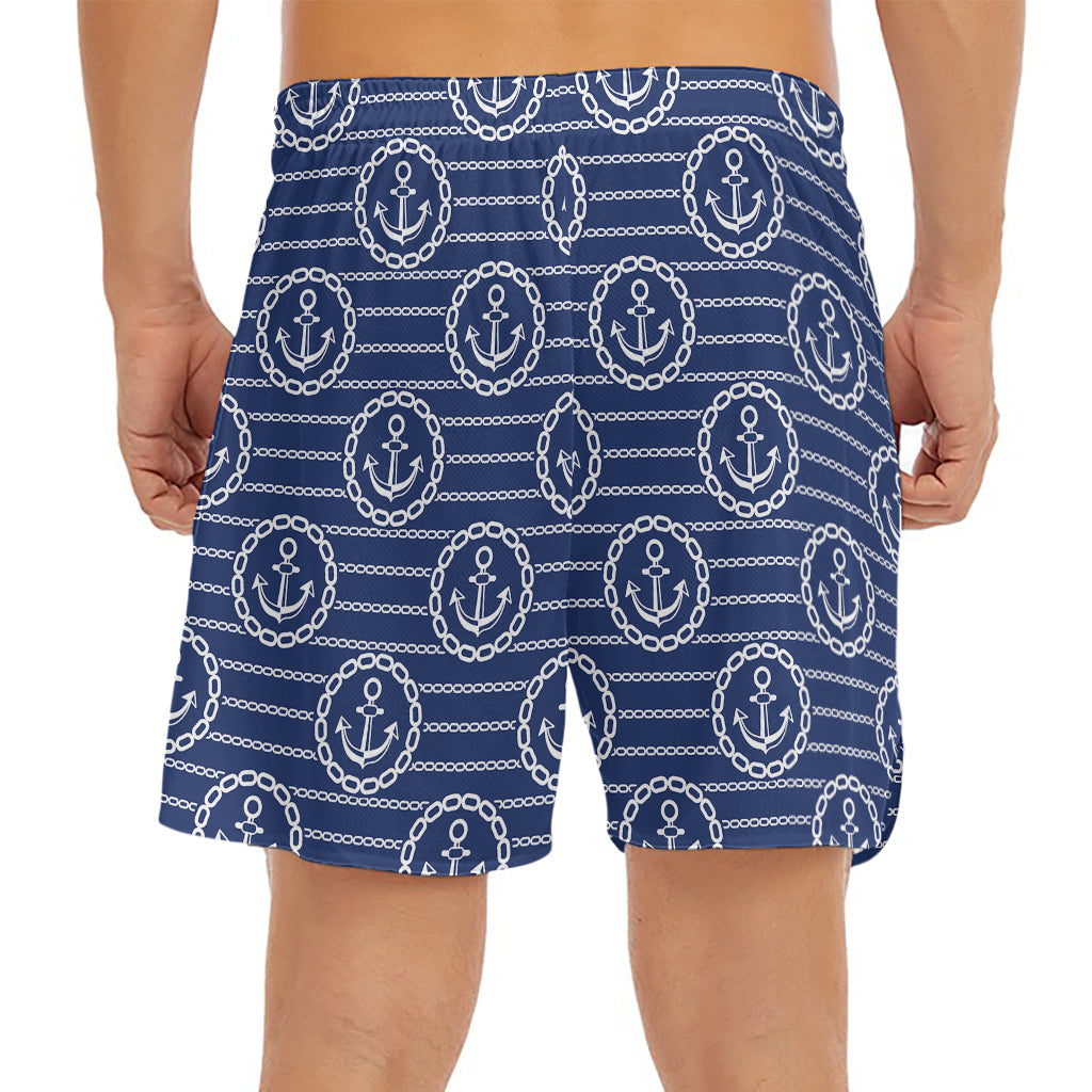 Nautical Anchor Pattern Print Men's Split Running Shorts
