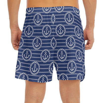 Nautical Anchor Pattern Print Men's Split Running Shorts