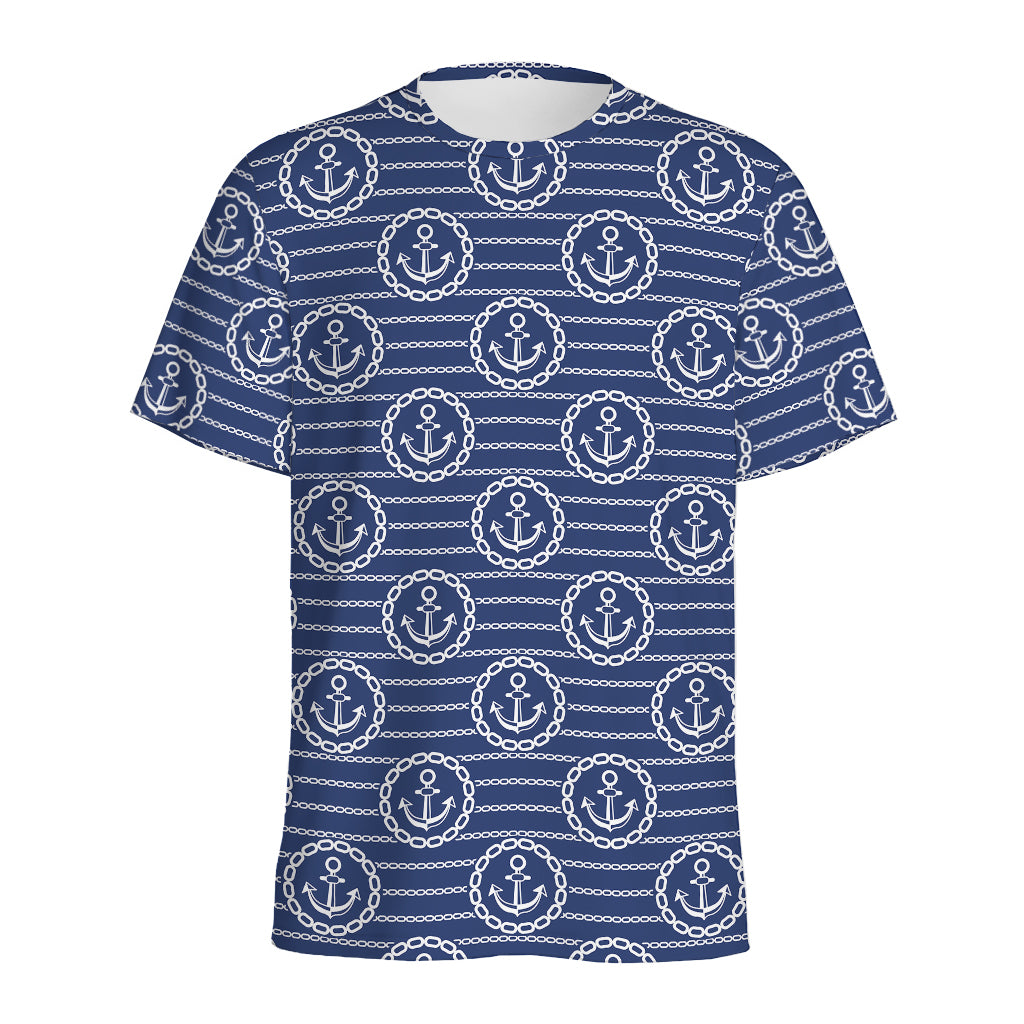 Nautical Anchor Pattern Print Men's Sports T-Shirt