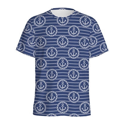 Nautical Anchor Pattern Print Men's Sports T-Shirt