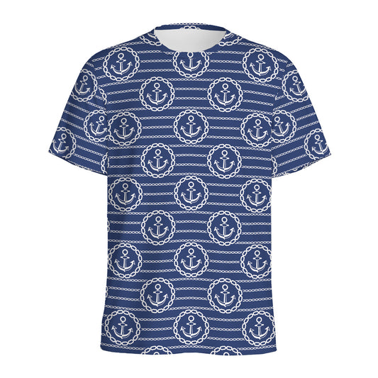 Nautical Anchor Pattern Print Men's Sports T-Shirt