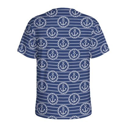 Nautical Anchor Pattern Print Men's Sports T-Shirt