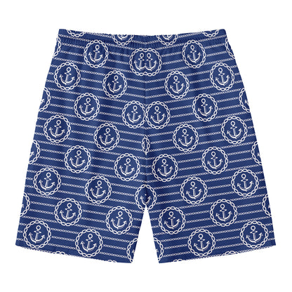 Nautical Anchor Pattern Print Men's Swim Trunks