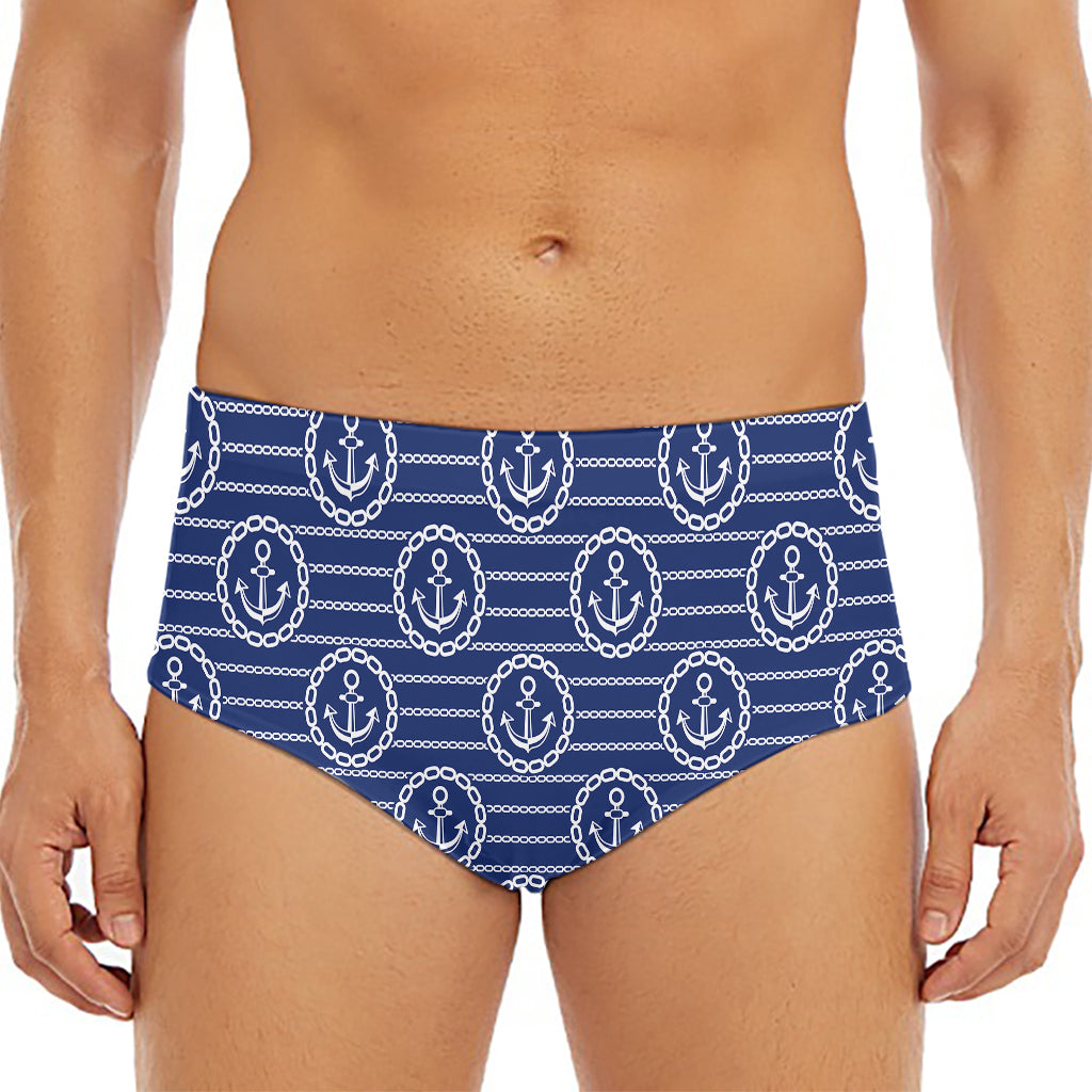Nautical Anchor Pattern Print Men's Triangle Swim Briefs