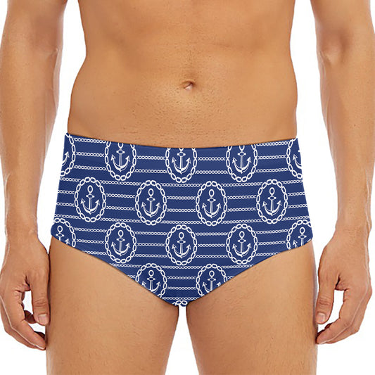 Nautical Anchor Pattern Print Men's Triangle Swim Briefs