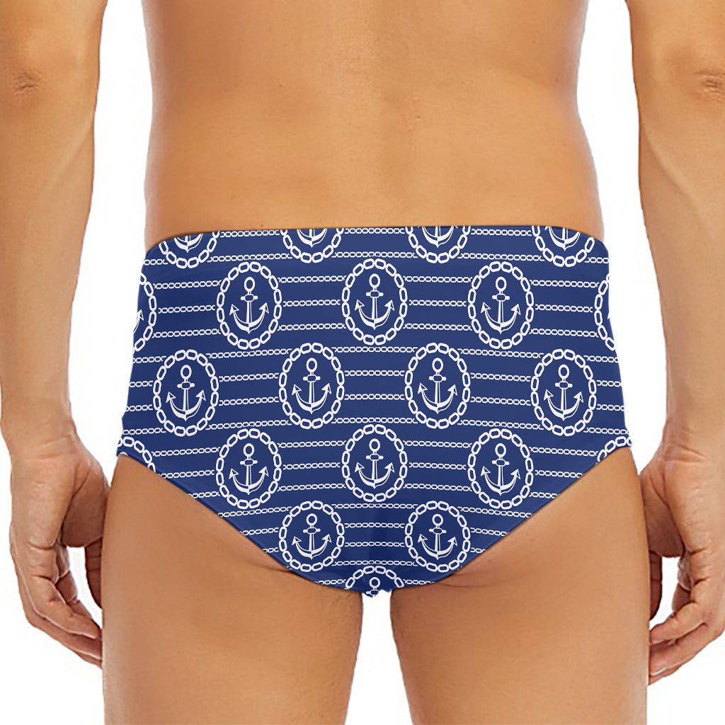 Nautical Anchor Pattern Print Men's Triangle Swim Briefs