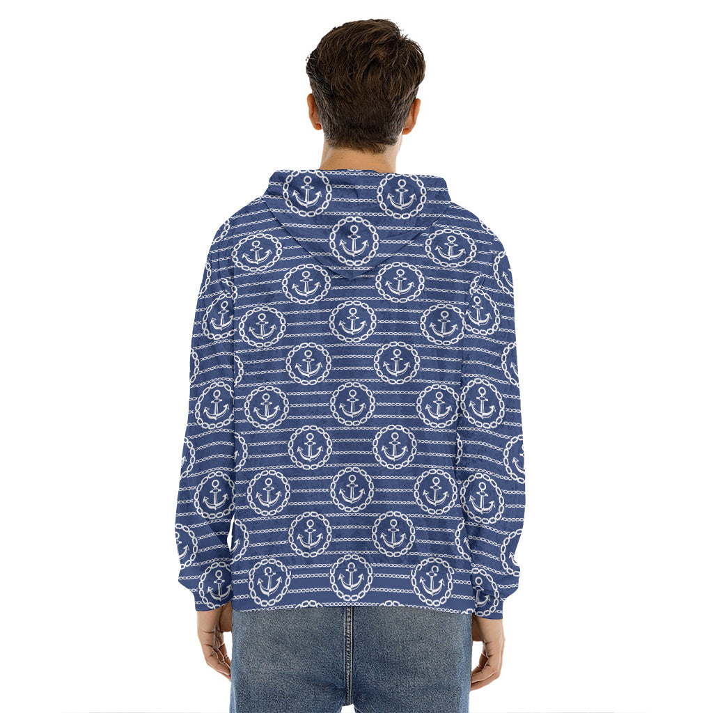 Nautical Anchor Pattern Print Men's Velvet Pullover Hoodie