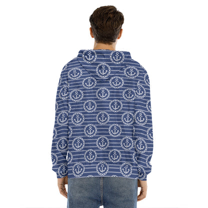 Nautical Anchor Pattern Print Men's Velvet Pullover Hoodie