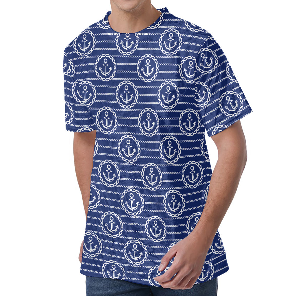 Nautical Anchor Pattern Print Men's Velvet T-Shirt