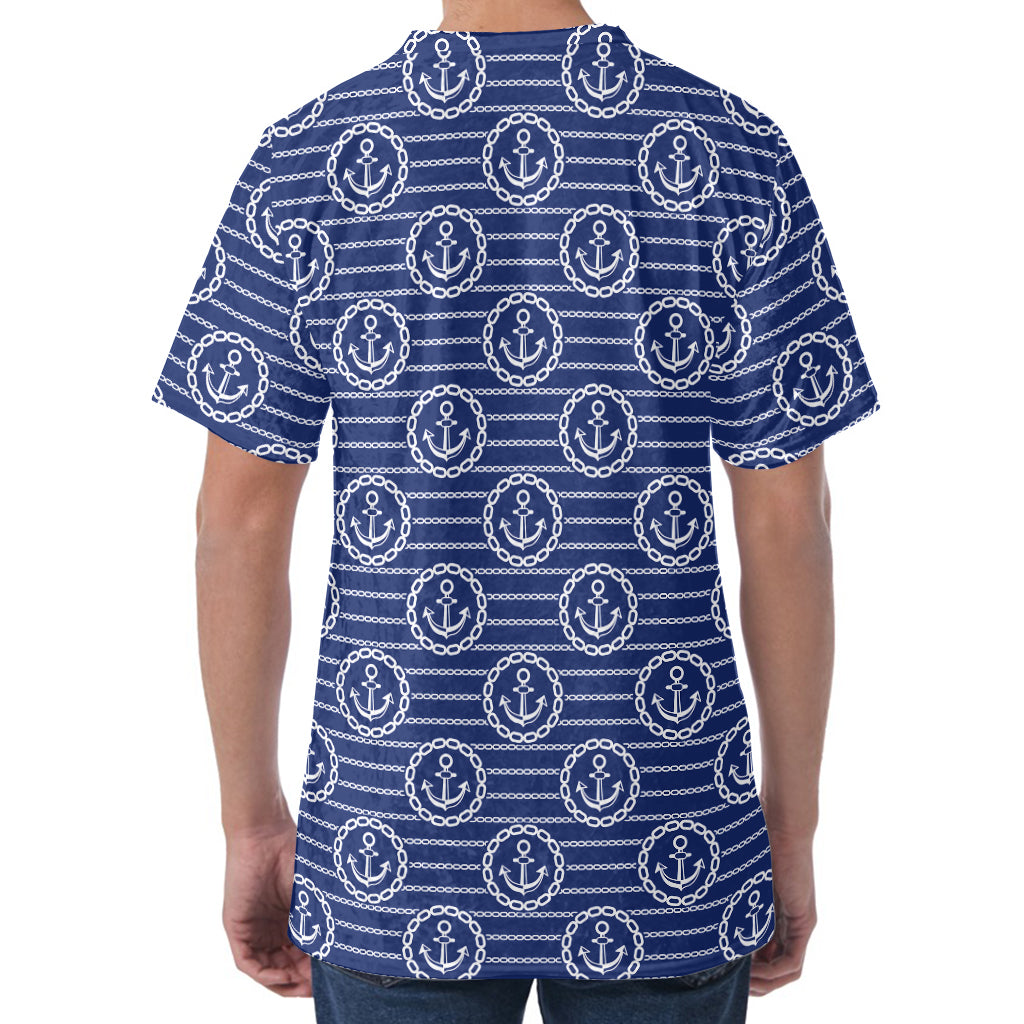 Nautical Anchor Pattern Print Men's Velvet T-Shirt