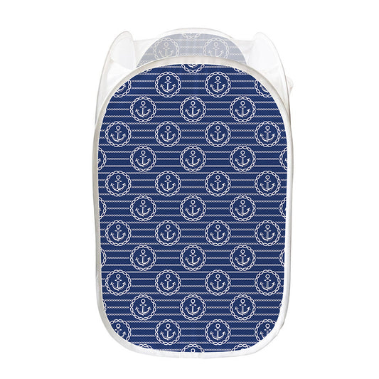 Nautical Anchor Pattern Print Mesh Laundry Hamper