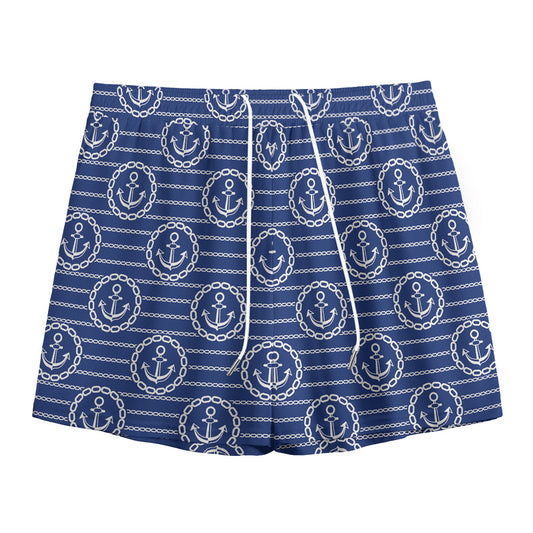 Nautical Anchor Pattern Print Mesh Shorts