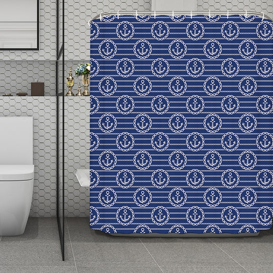 Nautical Anchor Pattern Print Polyester Shower Curtain