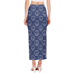 Nautical Anchor Pattern Print Side Slit Maxi Skirt