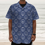 Nautical Anchor Pattern Print Textured Short Sleeve Shirt