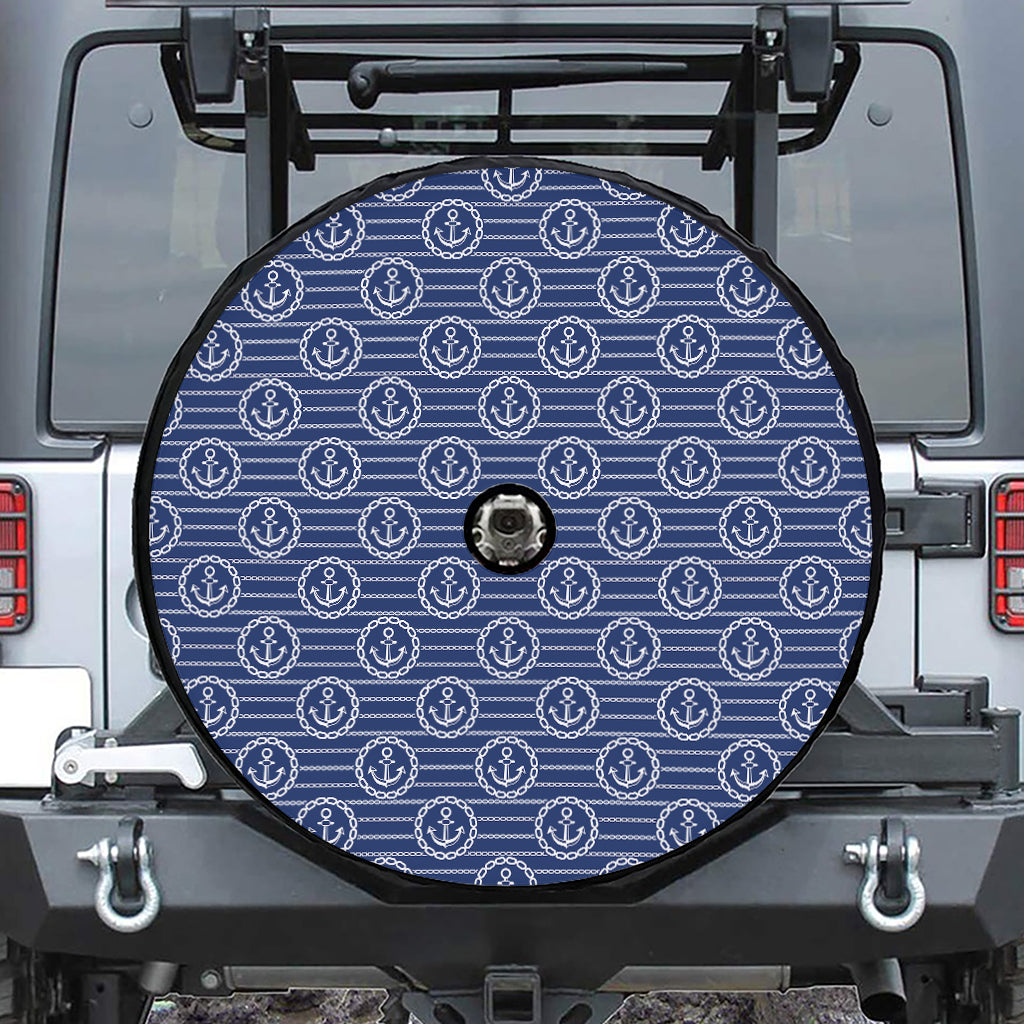 Nautical Anchor Pattern Print Tire Cover With Camera Hole